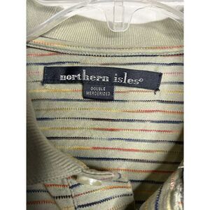 Northern Isles Double Mercerized‎ 1/2 Sleeve Golf Polo Shirt Mens M Tan Stripe
